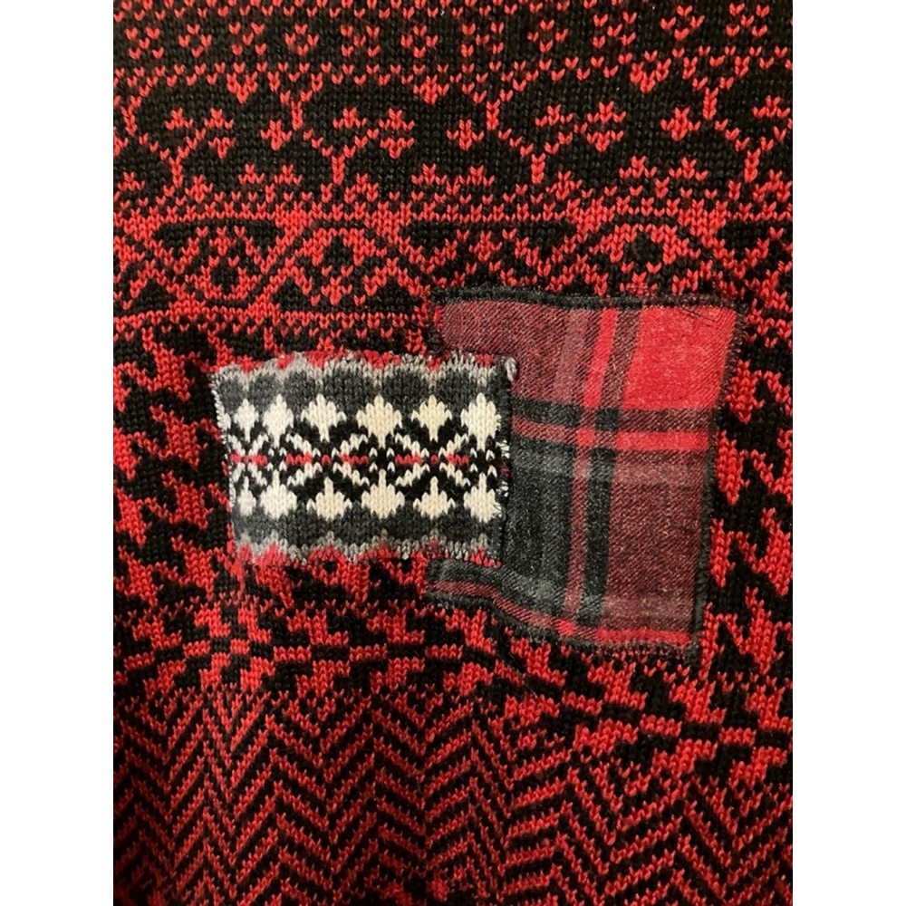 Shari B. Green Collared Cardigan Sweater L Red Black Pockets Vneck Heavy L - Picture 4 of 8